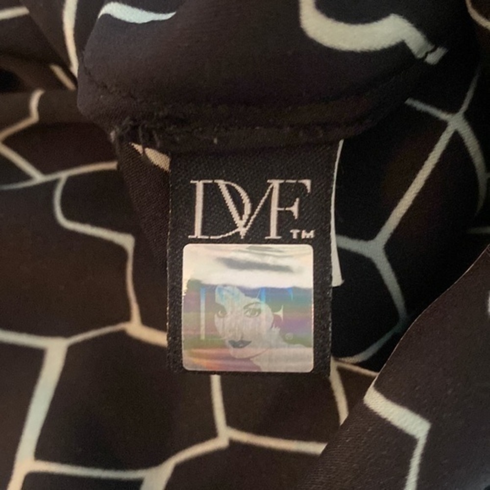 DVF Edna black blue white dolman sleeve blouson silk tie side blouson dress MM10 - Picture 14 of 15